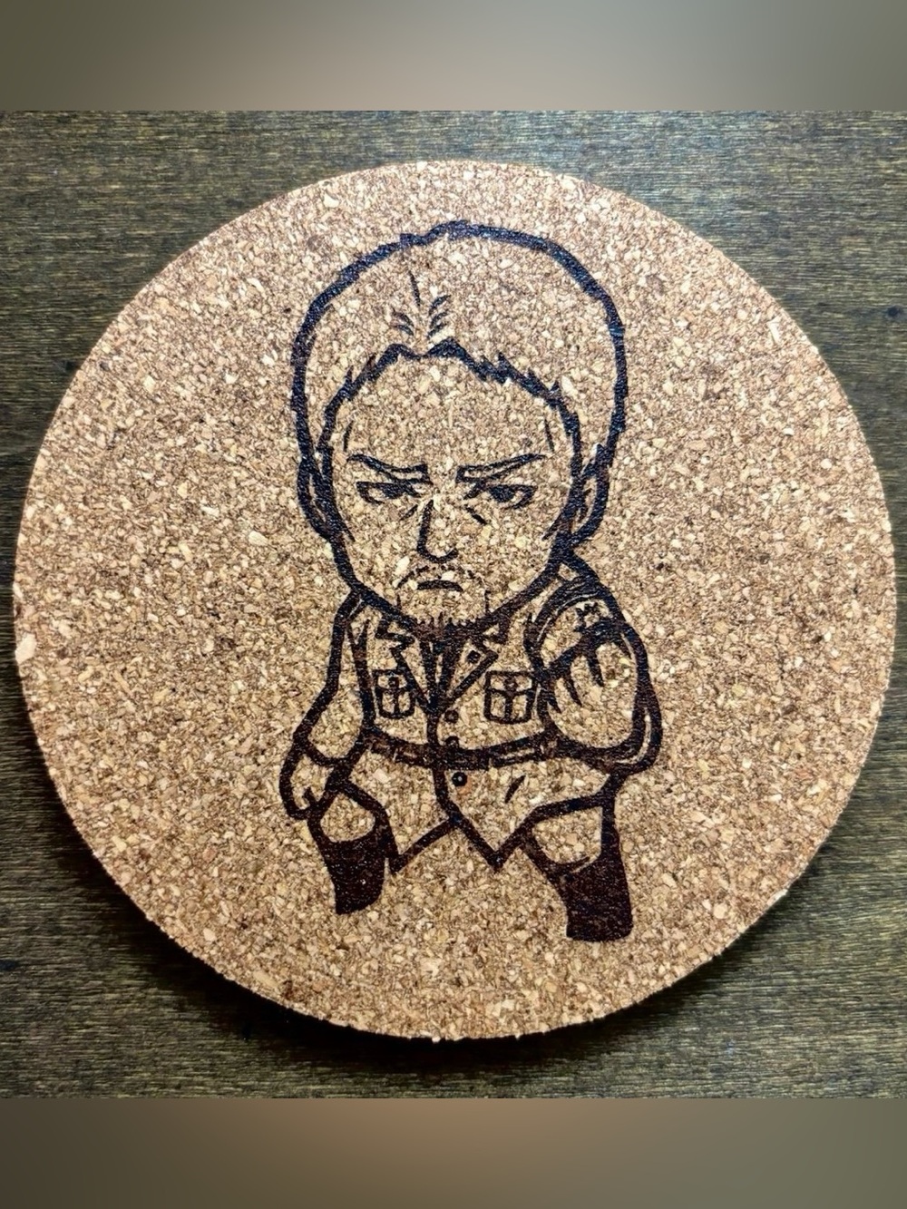 Attack On Titan Reiner Braun Chibi Style Laser Engraved Cork Coaster